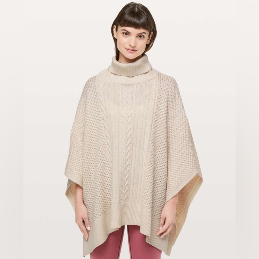 EUC Lululemon Rolling in the Warmth cream coloured merino wool angel wing poncho
